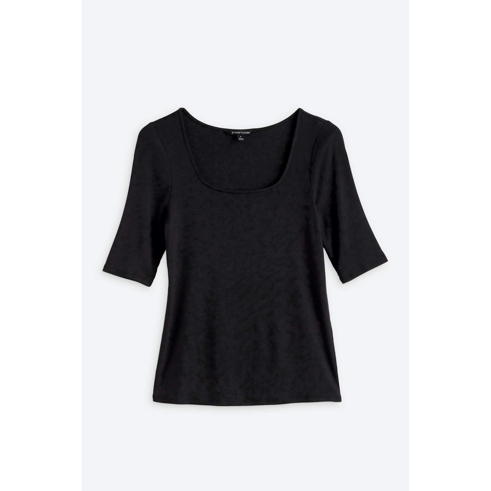 41 Hawthorn Garcelle Square Neck Ribbed Knit Top Womens Size L Black NWT